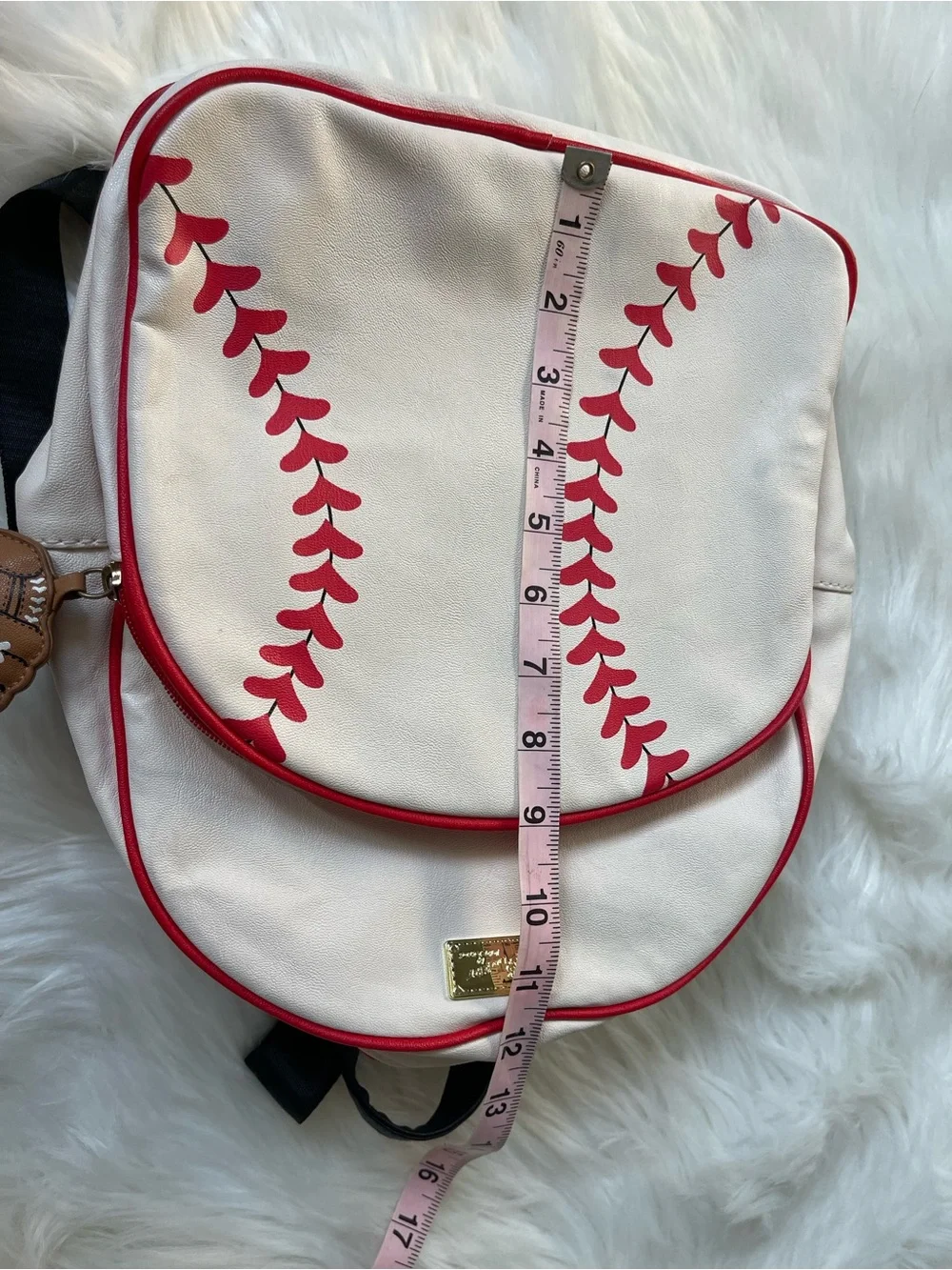 Betsey Johnson Baseball Backpack White Red Novelty Sports Bag Glove Charm